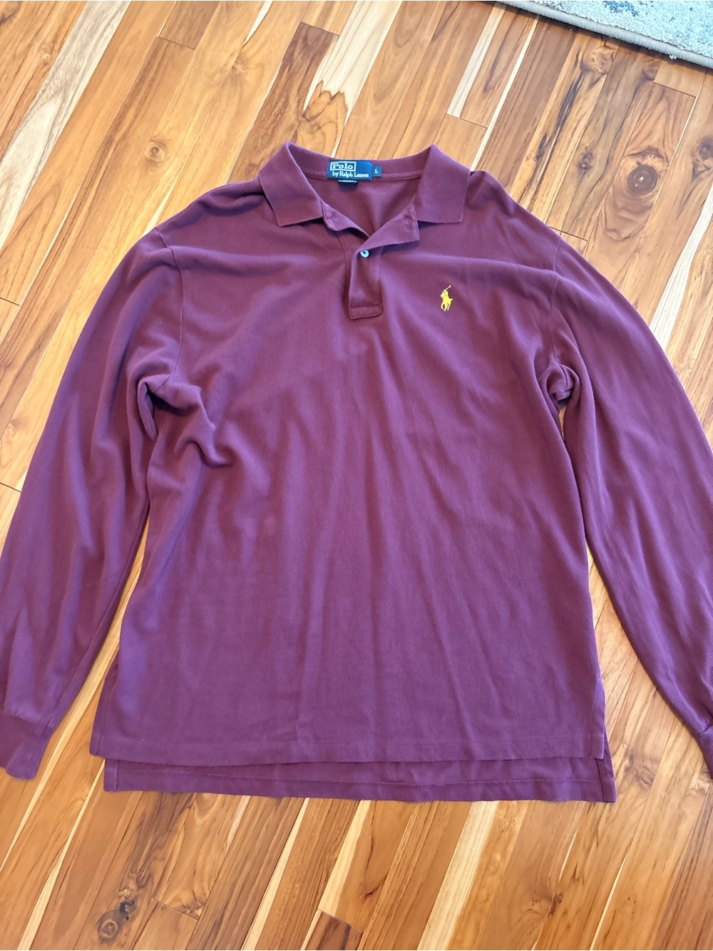 Ralph Lauren Men's Long Sleeve Polo in Deep Wine with Yellow Logo